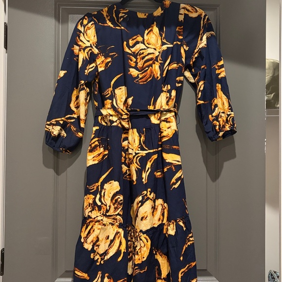 Navy and Mustard Floral Tie-Waist Dress - Picture 4 of 4
